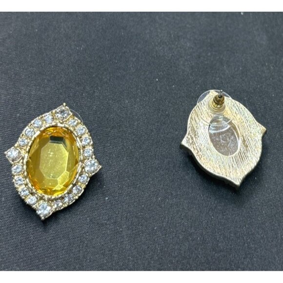 Elegant Gold & Yellow Crystal Clip-On Earrings With Rhinestone Accents - Picture 6 of 6